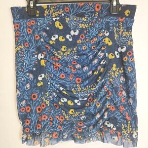 Free People Romi Mesh Ruched Ruffle Mini Skirt, Blue, Size Large, OB1180582